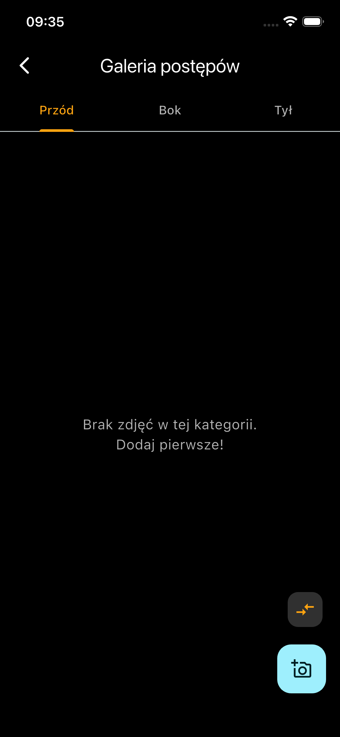 Galeria zdjęć postępów posegregowana na zdjęcia z przodu, z boku i z tyłu