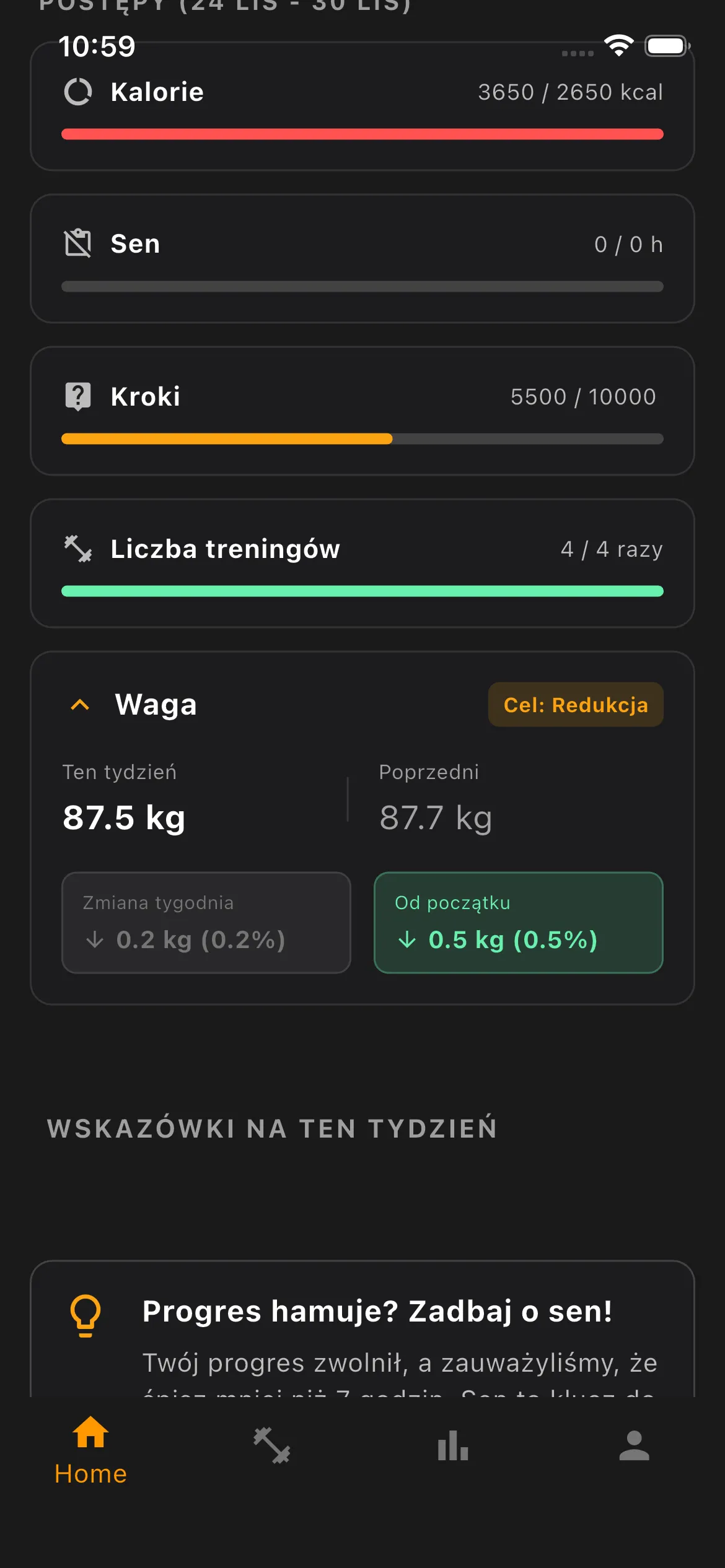 Śledzenie metryk treningowych - waga i tabele kalorii podopiecznego