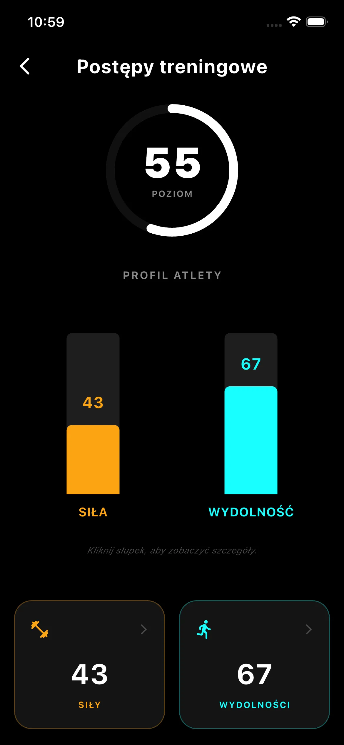 Profil klienta i wizualizacja jego statystyk treningowych